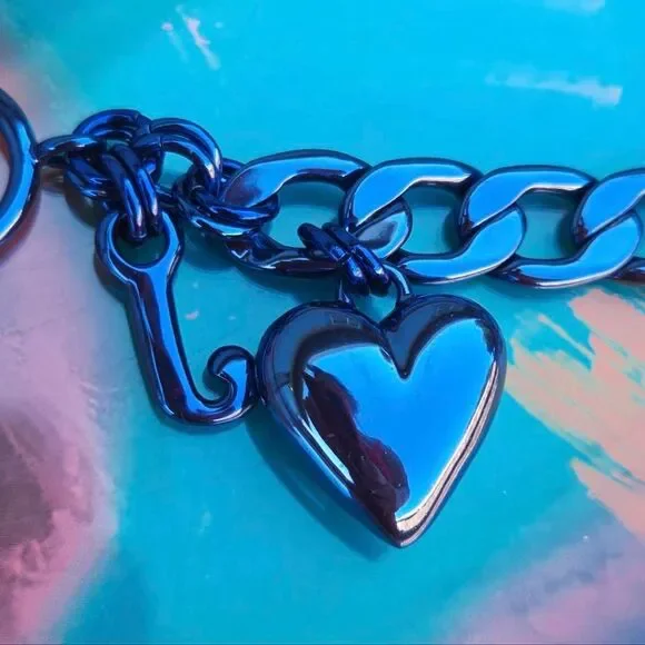 Juicy Couture Y2K Rare Metallic Blue Charm Puffy Heart Vintage Starter Bracelet - Picture 5 of 9